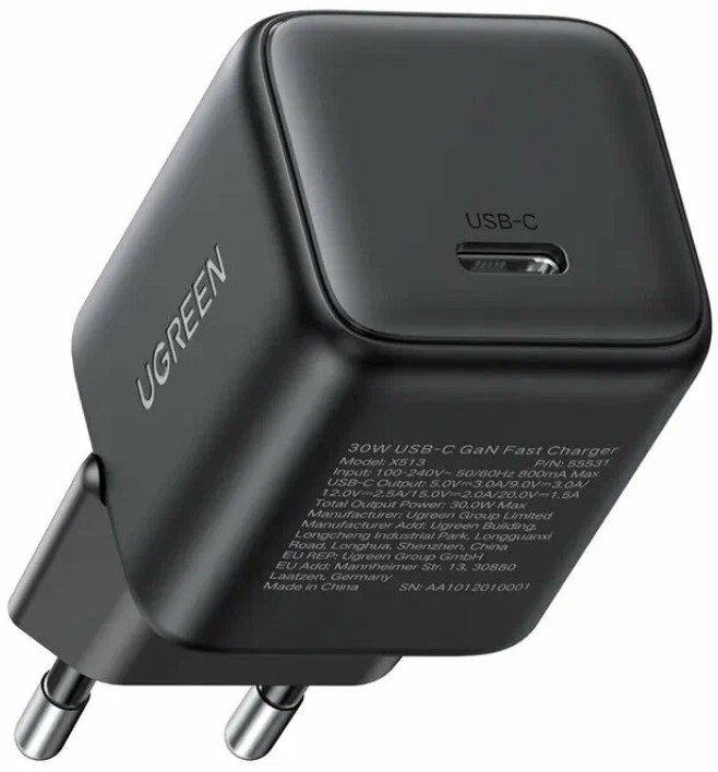 

Зарядное устройство сетевое UGREEN X513 55531_ 30W USB-C GaN Fast Charger EU. цвет: серый, X513