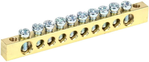 Изображение товара Шина IEK YNN11-10-100 с никелевым покрытием, для DIN-рейки, 10 отверстий