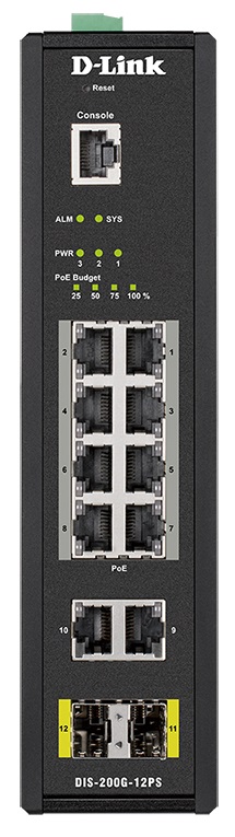 

Коммутатор промышленный управляемый D-link DIS-200G-12PS/A1A 10x10/100/1000Base-T, 2x1000Base-X SFP (8 портов с поддержкой PoE 802.3af/802.3at (30 Вт), DIS-200G-12PS/A1A