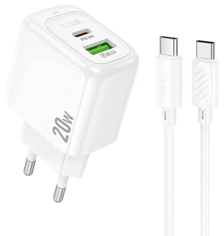 

Зарядное устройство сетевое Hoco CS54A Surplu Hoco 31532 20W 3A (PD+QC) USB-A/Type-C универсальное белый, CS54A Surplu