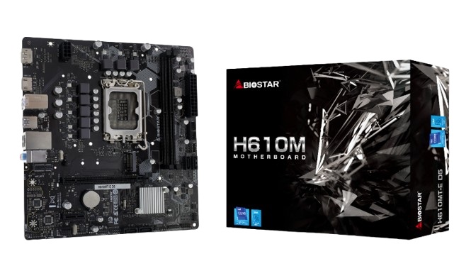 

Материнская плата mATX Biostar H610MT-E D5 (LGA1700, H610, 2*DDR5, PCIe, M.2, 4*SATA, 4*USB 2.0, USB 3.2, DP, HDMI), H610MT-E D5