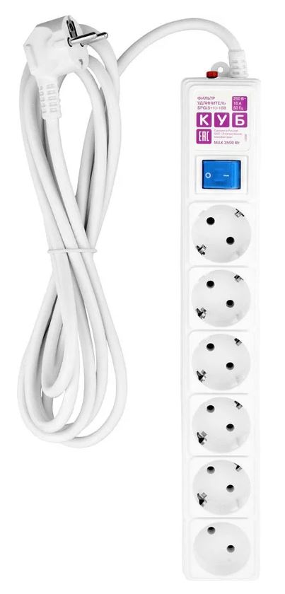 

Сетевой фильтр Power Cube SPG6-16-5M 5,0 м 6 розеток (белый) 16А/3,5кВт, SPG6-16-5M