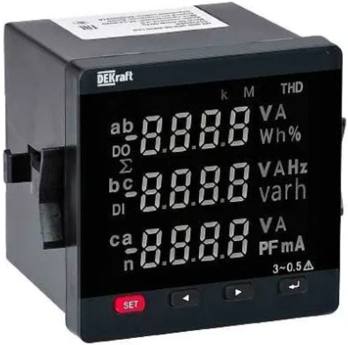 

Вольтметр DEKraft 50352DEK цифровой 72x72мм однофазный, вход 100В, выход RS485, LED-дисплей ВМ-72D, 50352DEK