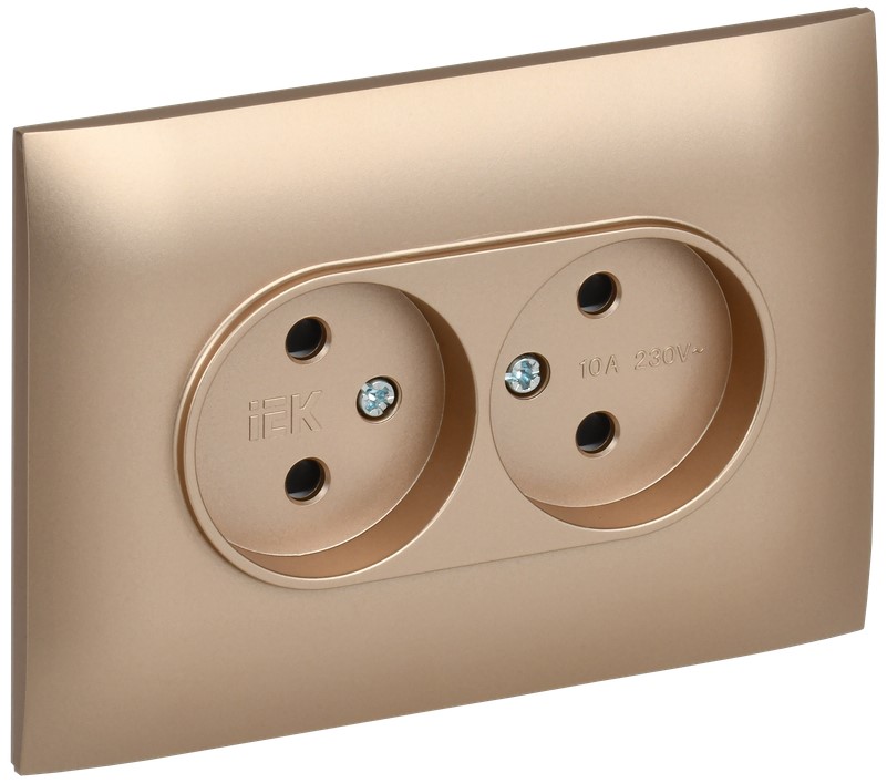 

Розетка двухместная без заземления в сборе IEK SK-R20-10-K98-F SKANDY без защитных шторок 10А SK-R10Sa песочный, SK-R20-10-K98-F