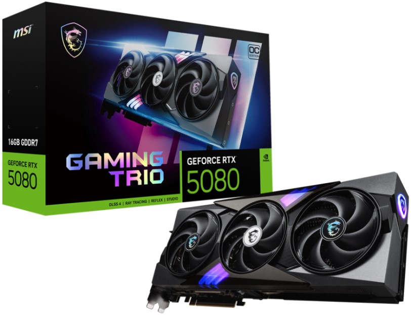 

Видеокарта PCI-E MSI GeForce RTX 5080 GAMING TRIO (RTX 5080 16G GAMING TRIO) 16GB GDDR7 256bit 2625/30000MHz HDMI 3*DP, GeForce RTX 5080 GAMING TRIO (RTX 5080 16G GAMING TRIO)