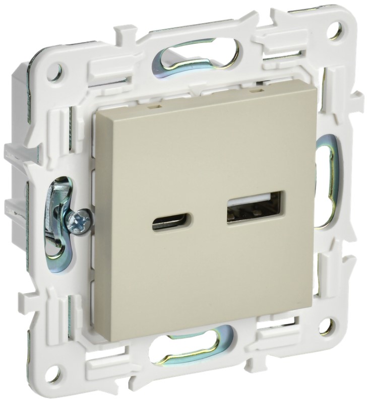 

Розетка USB IEK SK-U22-D31-K10 SKANDY тип A+тип C 3,1А SK-R14B бежевая, SK-U22-D31-K10