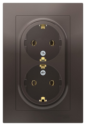 

Розетка Schneider Electric ATN000624 AtlasDesign, двойная, с заземлением, 16А, в сборе, мокко, ATN000624