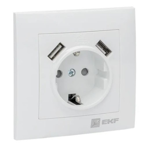 фото Розетка с заземлением с 2 USB в сборе EKF EWR16-028-10-2USB в Ростове-на-Дону