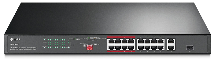 

Коммутатор PoE TP-LINK TL-SL1218P 16-портовый 10/100Мбит PoE+ коммутатор, 16 портов RJ45 10/100 Мбит/с + 1 независимый гигабитный RJ45 порт + 1 гигаби, TL-SL1218P