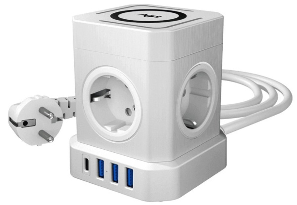 Изображение товара Сетевой фильтр AGNI TP‑VE4U5E‑C‑W‑3m‑white с беспроводной зарядкой и USB