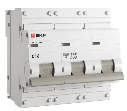 Изображение товара Автоматический выключатель EKF mcb47100m-3-16C-pro серия ВА 47-100 М PROXIMA