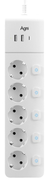 Изображение товара Сетевой фильтр AGNI TP-FI3U5E-C-5m-white с USB Type-C и защитой IP20