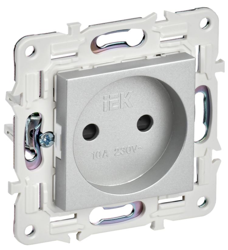 

Розетка без заземления IEK SK-R13-10-K23 SKANDY с защитными шторками 10А SK-R01S Серебряный, SK-R13-10-K23