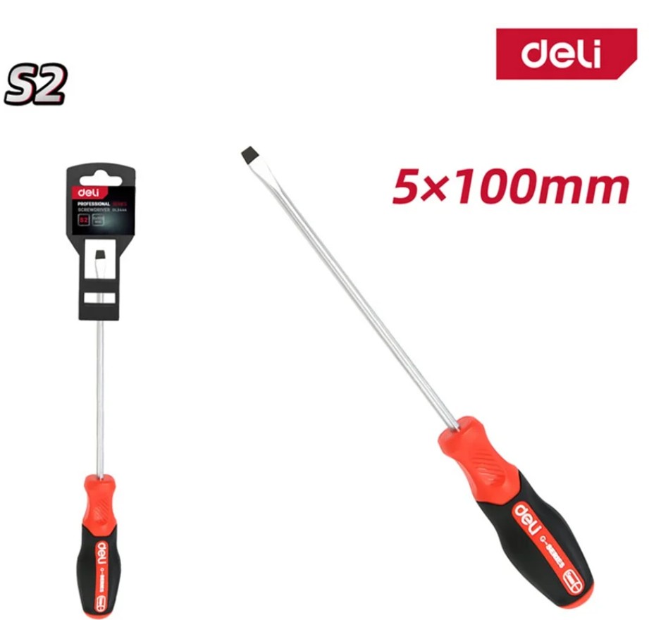 

Отвертка шлицевая Deli DL3450 SL6x200мм сталь S2, матовый стержень, двухкомпонентная прорезиненная рукоять, DL3450