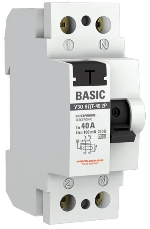 

УЗО EKF elcb-2-40-100e-sim ВДТ-40 2P 40А 100мА тип АС электронный 4,5кА BASIC, elcb-2-40-100e-sim