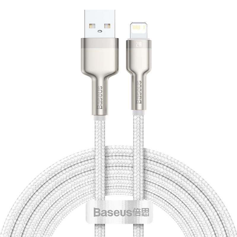 

Кабель интерфейсный Baseus CALJK-B02 USB Type A - Lightning 2.4A 2m, цинковый сплав + нейлоновая оплётка, white, CALJK-B02