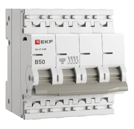 

Автоматический выключатель EKF M636450B 4P 50А (B) 6кА ВА 47-63N PROxima, M636450B