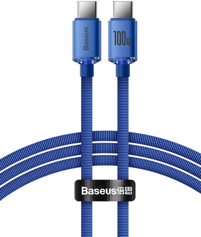 

Кабель интерфейсный Baseus CAJY000703 Crystal Shine Series Fast Charging Data Type-C to Type-C 100W 2m Blue (передача данных, питание устройств, скоро, CAJY000703