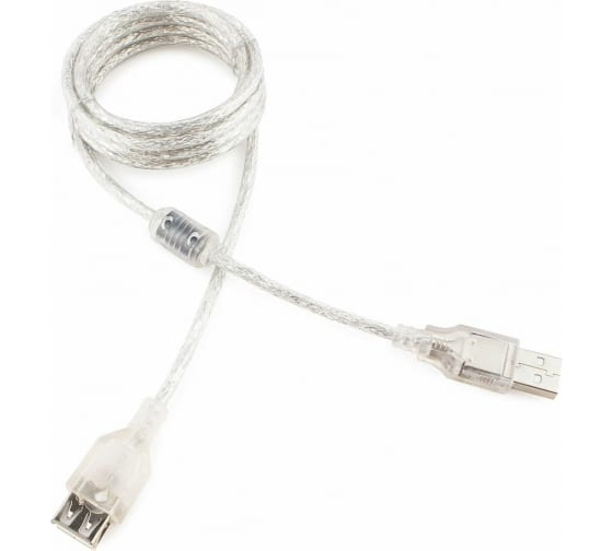 

Кабель интерфейсный USB 2.0 удлинитель Cablexpert AM-AF 1.8 м, Pro, экран, феррит. кольцо, прозрачный, пакет, AM-AF