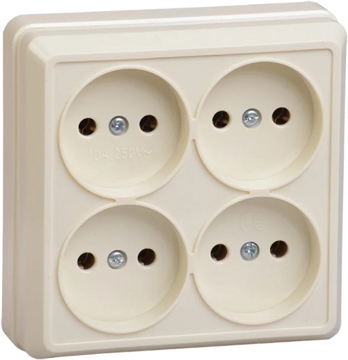 

Розетка без заземления четырехместная IEK ERO40-K33-10-DC OKTAVA открытой установки 10А РС24-2-ОК кремовый, ERO40-K33-10-DC