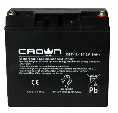 Изображение товара Аккумулятор Crown CBT-12-18 герметизированный AGM 12 В 18 Ач