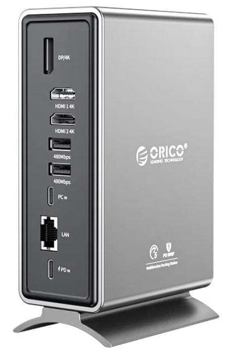 

Док-станция Orico ORICO-CDH-15P-SV-BP 15 в 1, USB-A3.0 (5 Гбит/с)×2, USB-A2.0 (480 Мбит/с)×4, USB-C3.0 (5 Гбит/с)×1, TF(microSD)/ SD×1, HDMI(4K@60Гц)×, ORICO-CDH-15P-SV-BP