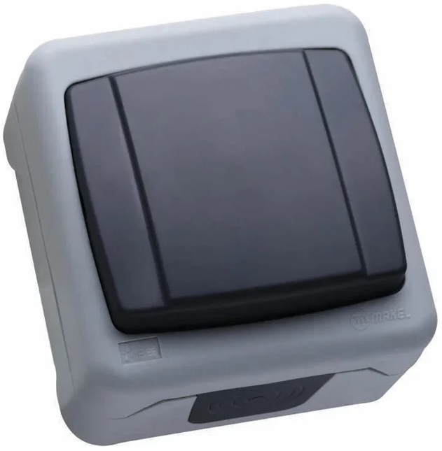 

Выключатель одноклавишный Makel 36064101 IP55 герметичный серый (пружинный зажим), 36064101