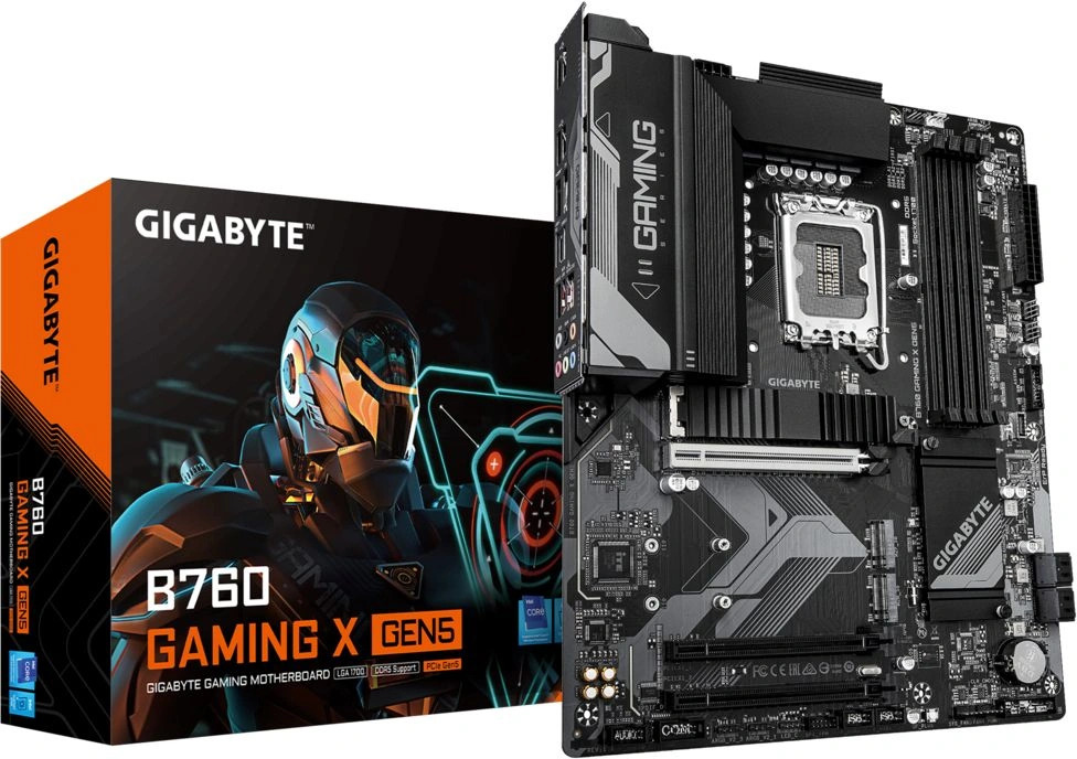 

Материнская плата GIGABYTE B760 GAMING X GEN5 (LGA1700, B760, 4*DDR5 (5600), 2*PCIe, 3*M.2, 4*SATA, 5*USB 2.0, USB 3.0, HDMI, DP), B760 GAMING X GEN5