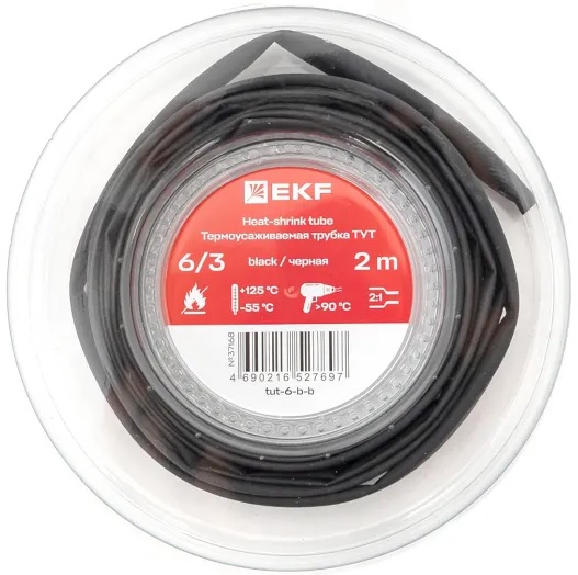 

Термоусаживаемая трубка EKF tut-6-b-b нг 6/3 черная ролик 2 м, tut-6-b-b