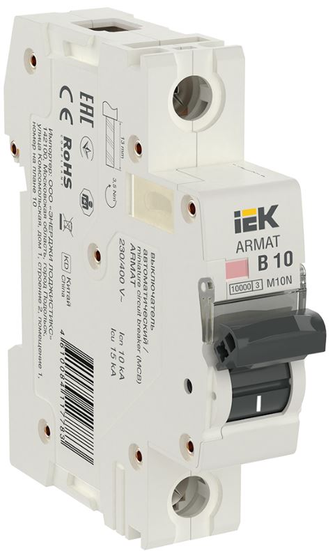 

Автоматический выключатель IEK AR-M10N-1-B010 ARMAT M10N 1P B 10А, AR-M10N-1-B010
