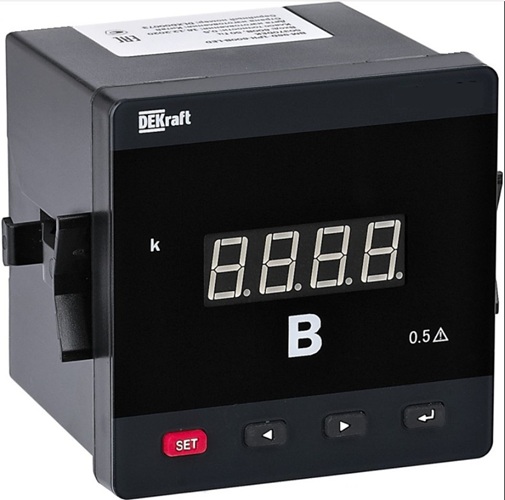 

Вольтметр DEKraft 50353DEK цифровой 72x72мм однофазный, вх 100В, вых DO+RS485, LED-дисплей ВМ-72D, 50353DEK