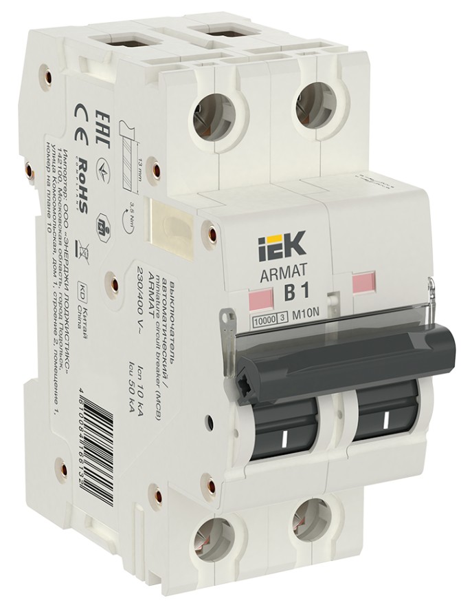 

Автоматический выключатель IEK AR-M10N-2-B001 ARMAT M10N 2P B 1А, AR-M10N-2-B001