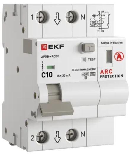 Изображение товара Устройство защиты от дугового пробоя EKF afdd-rcbo-2-10C-30em-pro 230В 10А 30мА