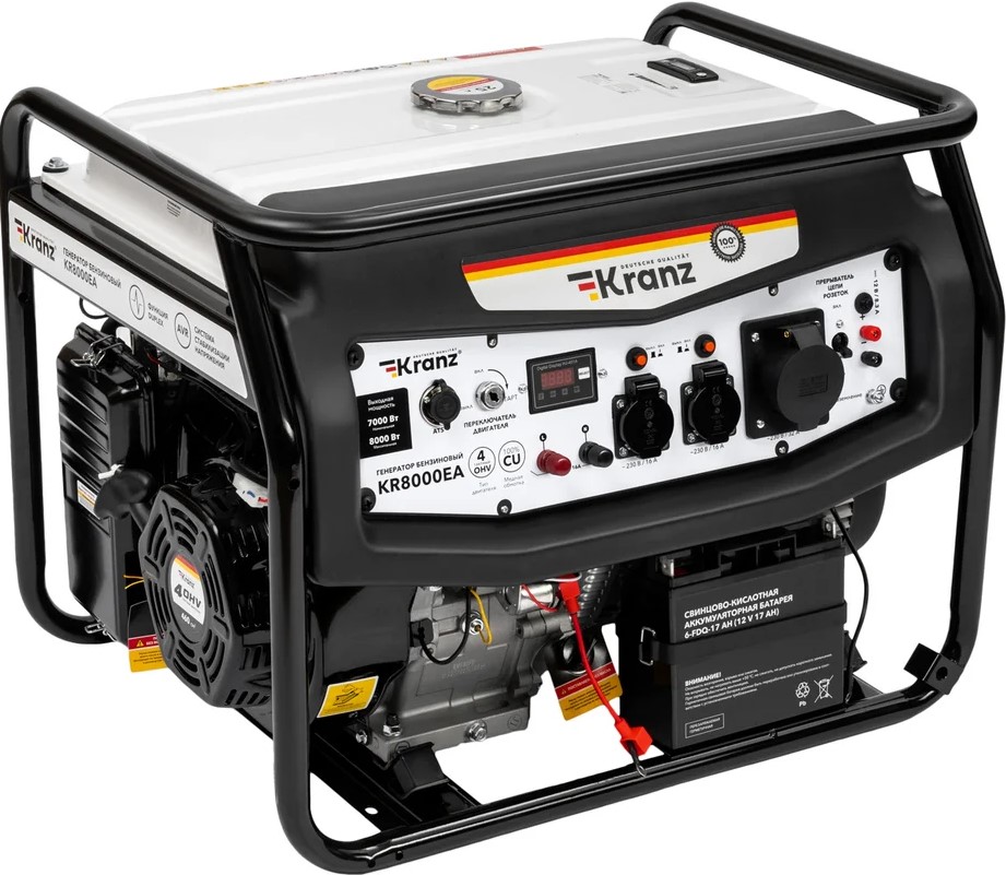 

Генератор бензиновый KRANZ KR8000EA KR-16-1139 8кВт, 25л, коннектор автоматики, электростартер, KR8000EA