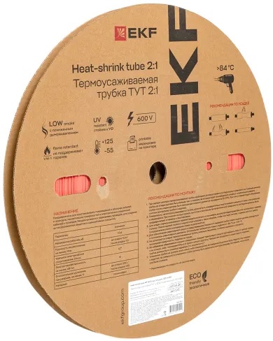 

Термоусаживаемая трубка EKF tut-12-r ТУТ нг 12/6 красная рулон, tut-12-r