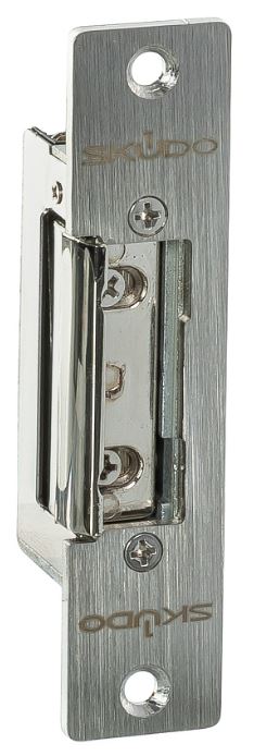 Электрозащелка Skudo SK-ES-670NO НО, регулируемый язычок, питание 12В пост., 0.2А, в комплекте с планкой 110х25мм. Размер защелки без планки 67х17х28