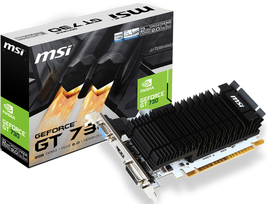

Видеокарта PCI-E MSI GeForce GT 730 (N730K-2GD3H/LP) 2GB GDDR3 64bit 28nm 902/1600MHz DVI(HDCP)/HDMI/VGA Low Profile Охлаждение пассивное RTL, GeForce GT 730 (N730K-2GD3H/LP)