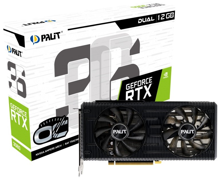 

Видеокарта PCI-E Palit GeForce RTX 3060 DUAL OC (NE63060T19K9-190AD) 12GB GDDR6 192bit 8nm 1320/15000MHz HDMI/3*DP, GeForce RTX 3060 DUAL OC (NE63060T19K9-190AD)