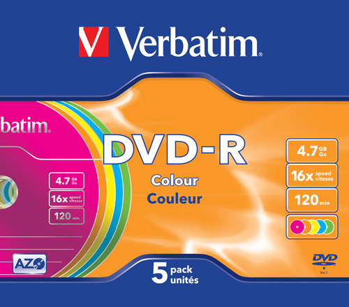 

Диск DVD-R Verbatim 43557 4.7ГБ, 16x, 5шт., Slim Case, Color, 43557