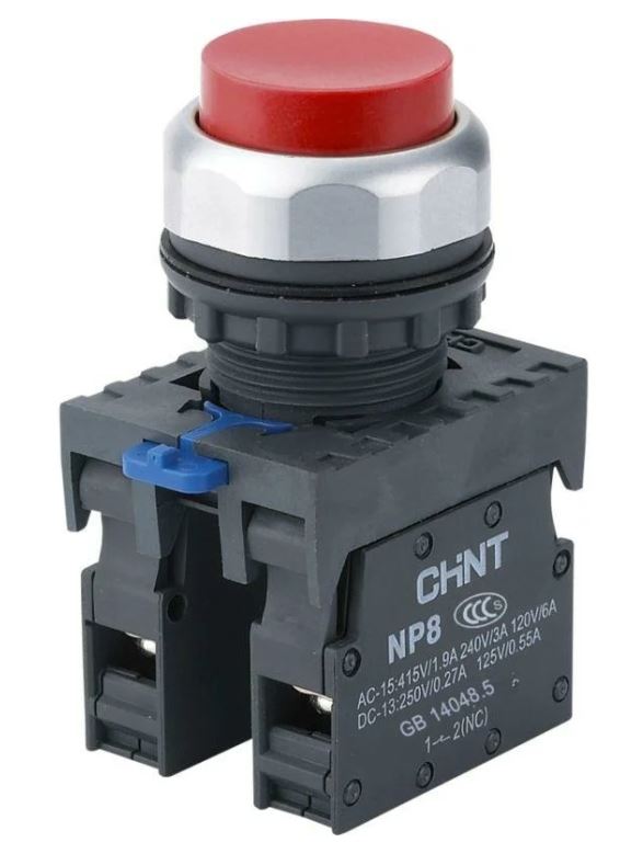 

Кнопка управления CHINT 667114 NP8-11BN/4, без подсветки, красн., 1НО+1НЗ, IP65 (R), 667114