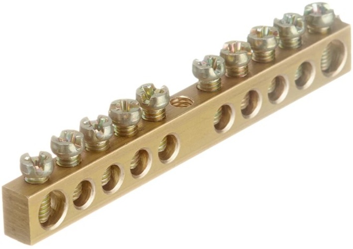 

Шина EKF sn0-63-10-r PEN "ноль-земля" (6x9мм) 10 отв. латунь крепеж по центру розн. стикер, sn0-63-10-r