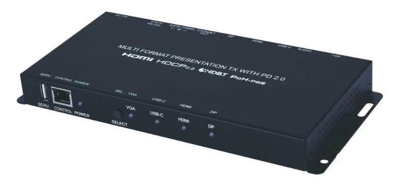 

Передатчик Cypress CH-1539TXPLPD коммутатор c автопереключением сигналов HDMI, DP, USB-C, VGA с аудио, ИК и RS-232 в витую пару CAT5e, CH-1539TXPLPD