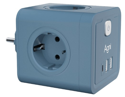 Изображение товара Разветвитель AGNI TP-WJ3U4E-C-blue с USB и защитой IP20