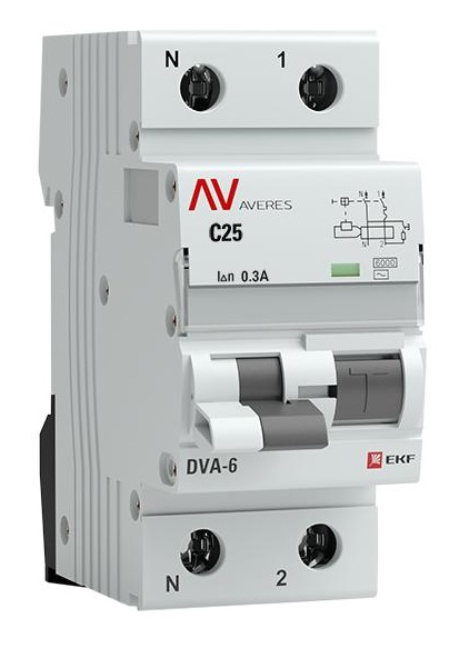 

Автомат дифференциальный EKF rcbo6-1pn-25C-300-ac-av DVA-6 1P+N 25А (C) 300мА (AC) 6кА AVERES, rcbo6-1pn-25C-300-ac-av
