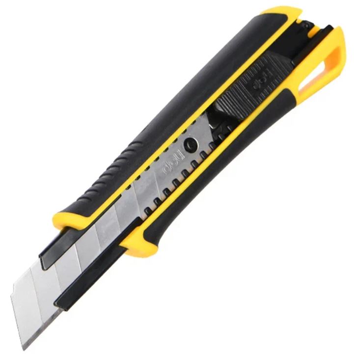 

Нож Deli DL003H технический 18мм, лезвие SK5, ударопрочный корпус, автоматическая блокировка, прорезиненная рукоятка, DL003H