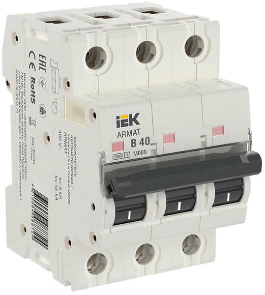 

Автоматический выключатель IEK AR-M06N-3-B040 ARMAT M06N 3P B 40А, AR-M06N-3-B040