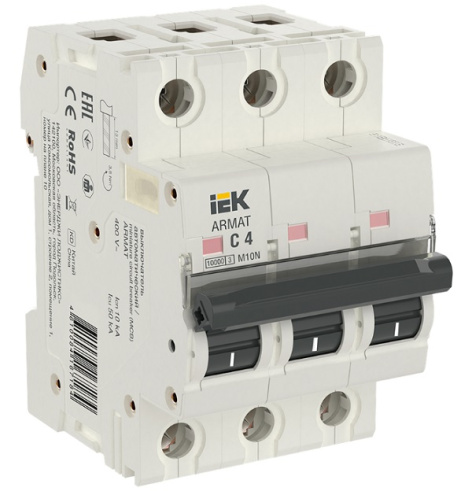 Изображение товара Автоматический выключатель IEK ARMAT M10N 3 полюса 4А IP20