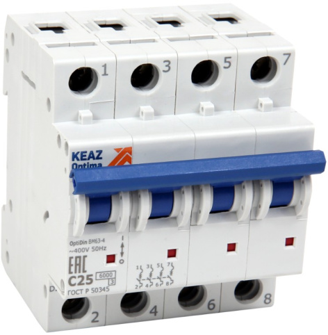 Изображение товара Автоматический выключатель КЭАЗ 260887 4-полюсный 16А IP20