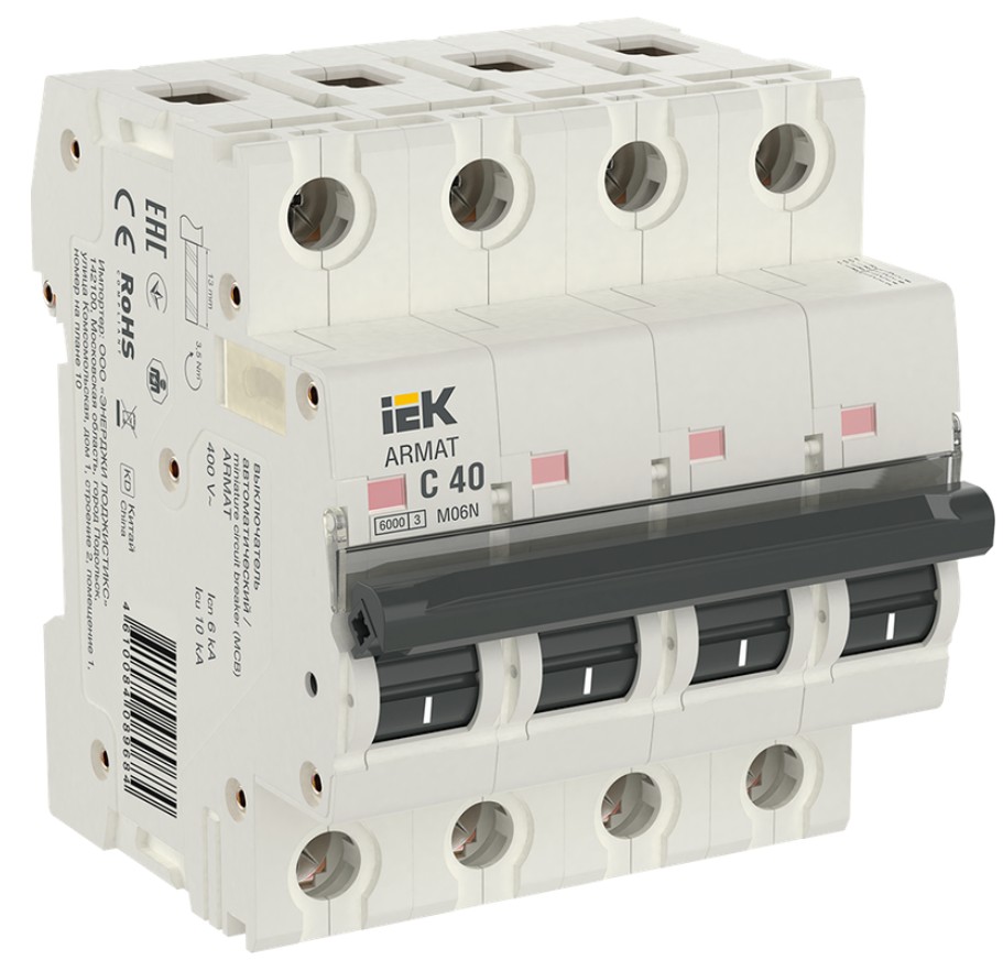 

Автоматический выключатель IEK AR-M06N-4-C040 ARMAT M06N 4P C 40А, AR-M06N-4-C040