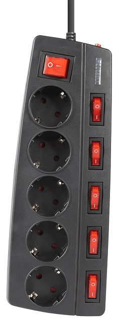 

Сетевой фильтр Filum FL-SPL5-3.0M-BL, 2500 Вт., 5 розеток, защитные шторки, инд. выключатели, шнур 3.0 м., черный, FL-SPL5-3.0M-BL